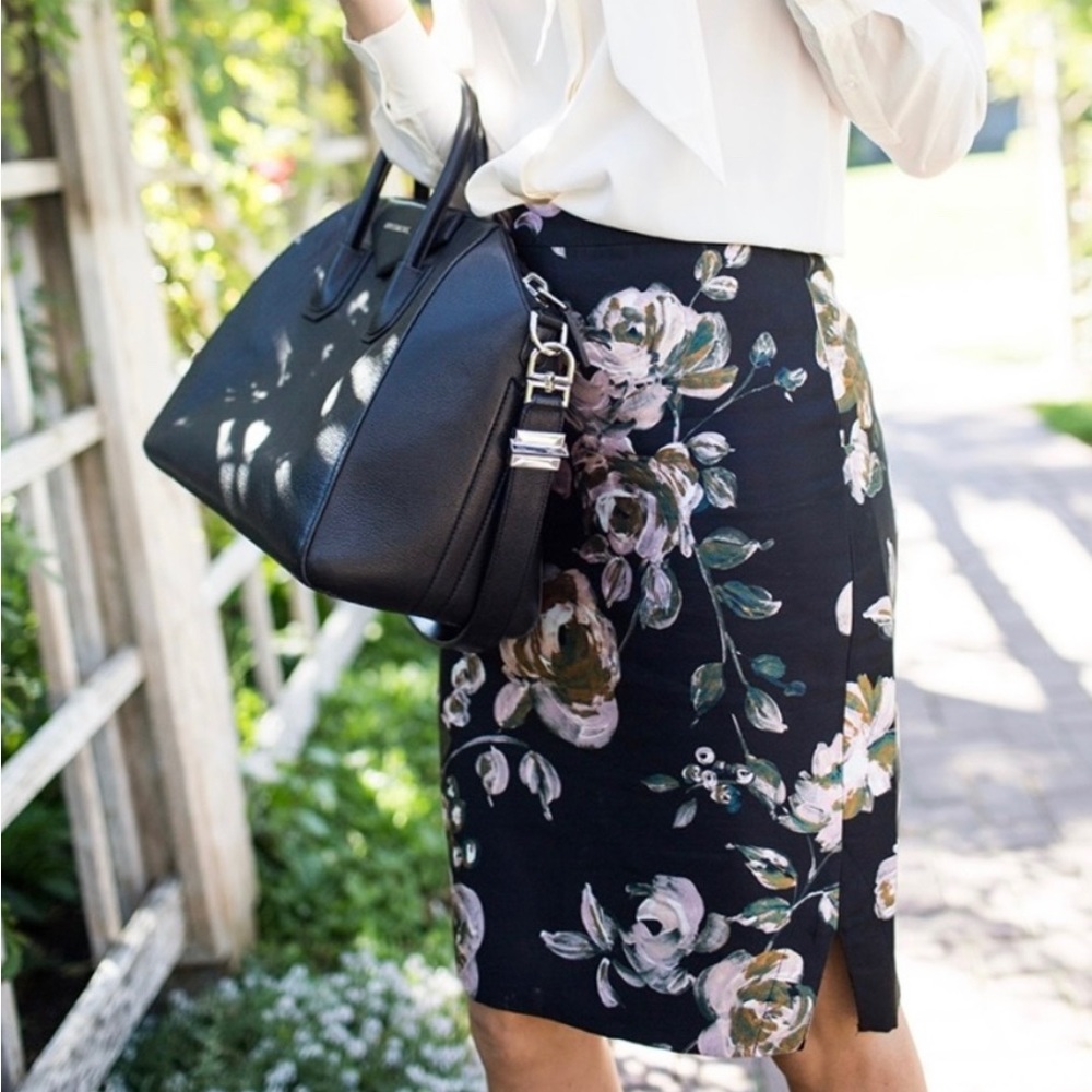 J. Crew The Pencil Skirt Black Floral Size 8